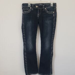 Silver Jeans Womens 28 Tuesday Slim Bootcut Low Rise Dark Blue Embellished Denim